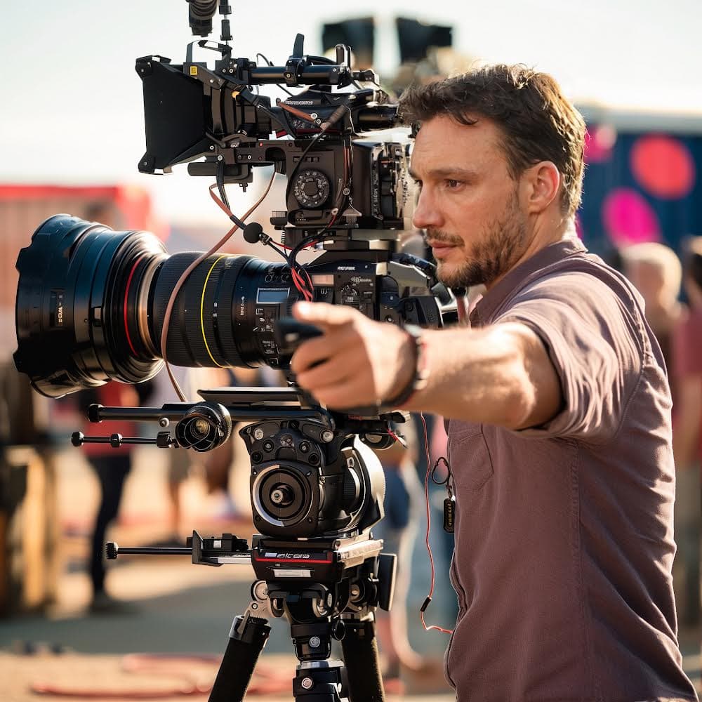 Raphael Urbain working on set with a professional cinema camera
